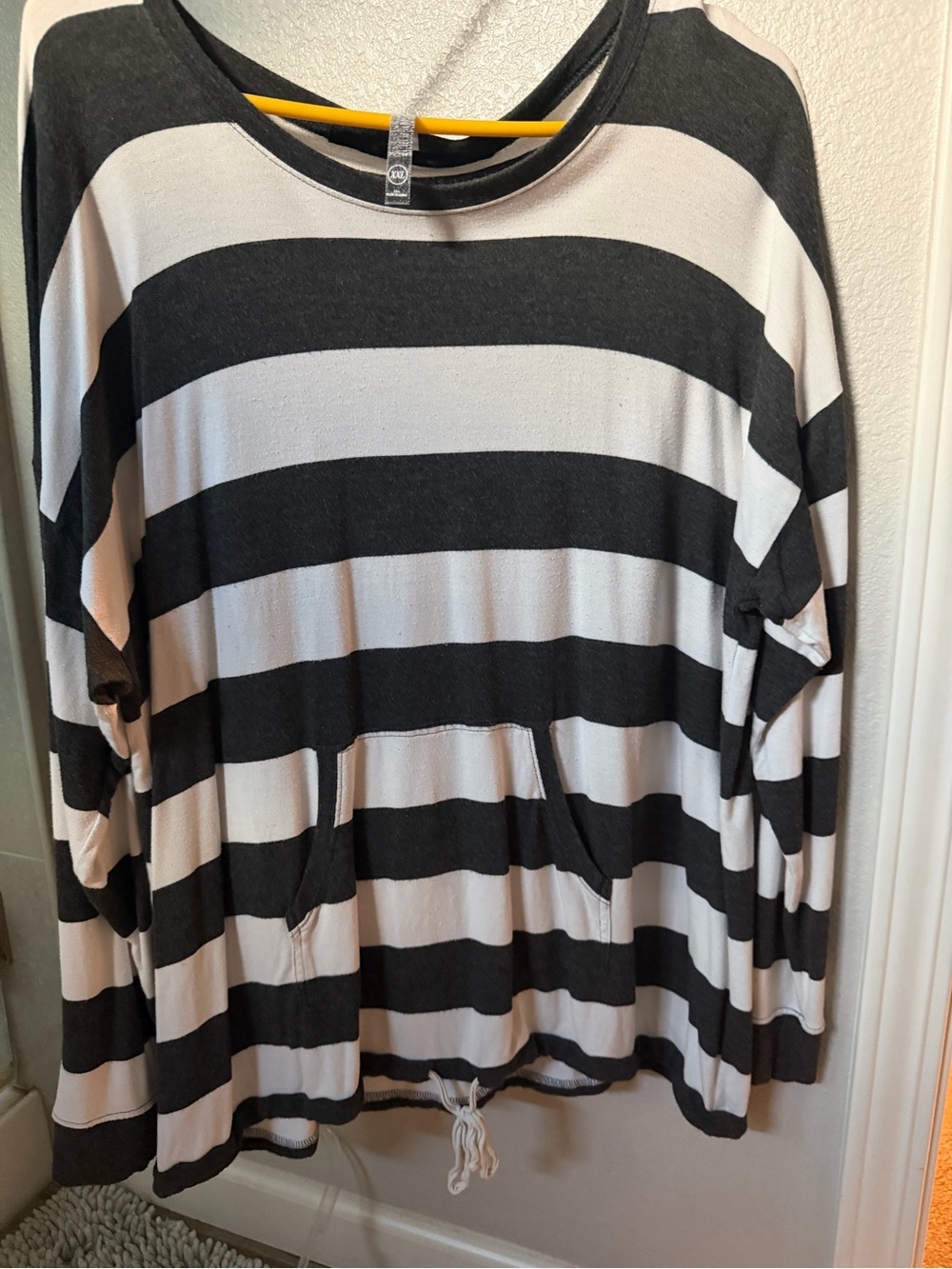 Lightweight Black and White Striped Tunic with Drawstring Hem -Womens XXL - Picture 3 of 4
